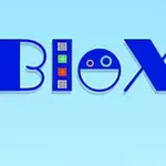 Texto azul que dice Blox con un fondo celeste, donde la letra O es un emoticon sonriente