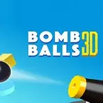 Cañón negro disparando una bala hacia un grupo de cubos amarillos y rosados sobre un fondo azul, con texto que dice Bomb Balls 3D