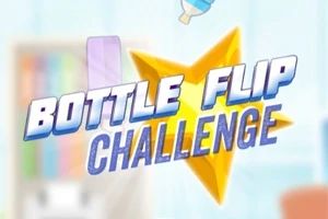 Texto en letras grandes Bottle Flip Challenge sobre un fondo con una estrella amarilla y elementos difusos