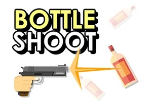 Una pistola dispara a una botella, con el texto Bottle Shoot en letras grandes al fondo