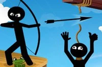 Salva a tus compañeros stickman disparando a la cuerda de la que están