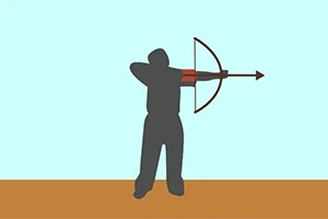 Silueta de una persona lanzando una flecha con un arco sobre un fondo azul