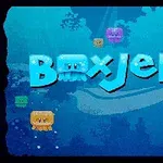 Texto Box Jelly con una fuente azul sobre un fondo marino con medusas cuadradas de colores