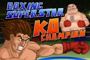 Ilustración de dos boxeadores musculosos con guantes rojos en un ring, acompañados de un texto llamativo