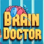Ilustración de un cerebro con una sonda médica en la parte superior, acompañada del texto Brain Doctor en letras grandes, y una caricatura de un personaje al lado