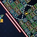 Diseño colorido con bloques numerados y una línea de trayectoria de puntos en un fondo oscuro