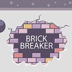 Una pelota oscura rompe un muro de ladrillos pastel con las palabras Brick Breaker en el centro
