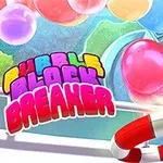 Globos de colores brillantes flotan sobre un fondo vibrante con un aro salvavidas rojo y blanco en primer plano