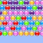Fondo azul con filas de esferas de colores brillantes, como rojo, verde, azul, amarillo, morado y rosa