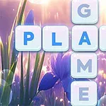 Cruz de palabras en cubos blancos con letras azules sobre un fondo de flores y un dedo apuntando