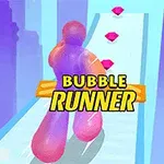 Figura colorida corriendo en un escenario futurista con diamantes flotantes y texto destacado