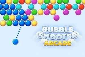 Bolitas de colores agrupadas con un título al frente que dice Bubble Shooter Arcade