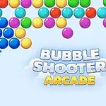 Bolitas de colores agrupadas con un título al frente que dice Bubble Shooter Arcade