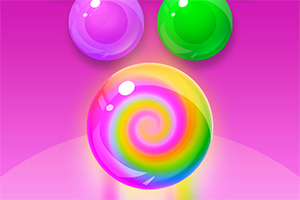 Burbuja de colores brillantes con espiral arcoíris, acompañada de burbujas morada y verde sobre un fondo rosa