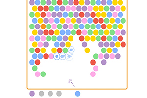 Fondo blanco con muchas bolas de colores agrupadas en la parte superior y algunas sueltas en la parte inferior, con una flecha apuntando hacia arriba