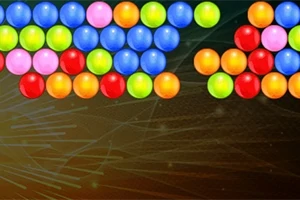 Bolas de colores brillantes alineadas en filas sobre un fondo oscuro con patrones de líneas