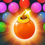 Bomba anaranjada brillante rodeada de esferas de colores vibrantes