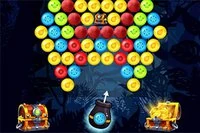 Juego de disparar burbujas donde el jugador recoge un cofre dorado en cada nivel