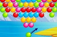Es un juego clásico de disparar burbujas donde eliminas burbujas lanzando