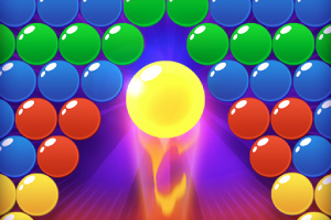Bolas de colores alineadas y una bola amarilla brillante en el centro con un resplandor púrpura