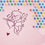 Cupido dibujado en el centro de una imagen con corazones de colores en los bordes sobre un fondo rosa