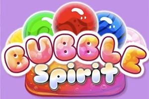 Título de Bubble Spirit con burbujas de colores al fondo sobre un fondo morado