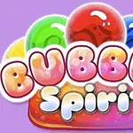 Título de Bubble Spirit con burbujas de colores al fondo sobre un fondo morado