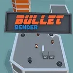 Vista aérea de un edificio con personajes pequeños y un letrero que dice BULLET BENDER