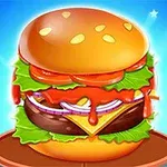 Hamburguesa de múltiples capas con lechuga, tomate, cebolla, queso y salsa en un fondo azul con estrellas