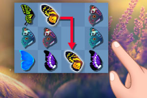 Una cuadrícula con alas de mariposa de diferentes colores y un dedo señalando hacia la esquina inferior derecha