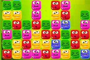 Caras coloridas y sonrientes alineadas en un fondo verde, organizadas en filas