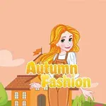 Mujer de cabello naranja con overol marrón frente a una casa, con texto Autumn Fashion