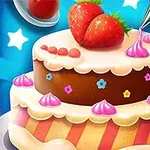 Pastel decorado con fresas, glaseado rosa y detalles de flores pequeñas sobre un fondo azul con estrellas