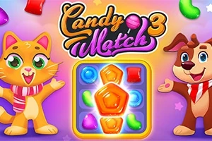 Gato y perro caricaturizados con bufandas al lado de dulces coloridos sobre un fondo morado brillante