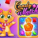 Gato y perro caricaturizados con bufandas al lado de dulces coloridos sobre un fondo morado brillante