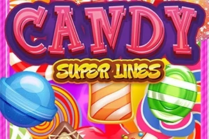 Caramelos coloridos y brillantes con el texto CANDY SUPER LINES