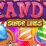 Caramelos coloridos y brillantes con el texto CANDY SUPER LINES