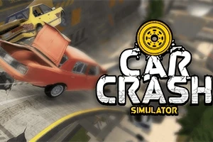 Coches chocando en una carretera con el texto Car Crash Simulator