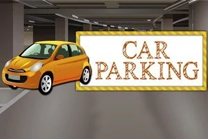 Coche amarillo estacionado en un estacionamiento subterráneo junto a un letrero que dice Car Parking