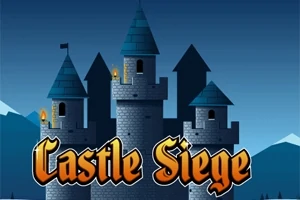 Castillo medieval con torres iluminadas sobre un fondo montañoso y el título Castle Siege en la parte inferior