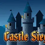 Castillo medieval con torres iluminadas sobre un fondo montañoso y el título Castle Siege en la parte inferior