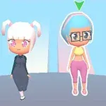 Dos personajes animados con estilo chibi, uno con cabello blanco y vestido oscuro, el otro con cabello azul y ropa deportiva, sobre un fondo azul