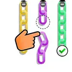 Cadenas de colores unidas con un dedo señalando una cadena morada, y un círculo verde con una palomita al lado derecho