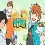 Tres personajes de estilo animado, uno con uniforme de chef, otro con delantal naranja y el último sosteniendo un plato de ensalada
