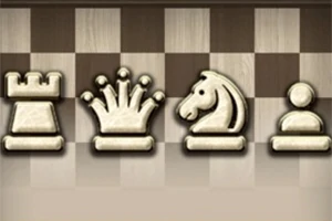 Iconos de piezas de ajedrez en un tablero marrón, incluyendo una torre, una reina, un caballo y un peón