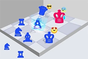 Piezas de ajedrez azules y rosas en un tablero, acompañadas de emojis expresivos