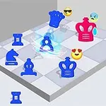 Piezas de ajedrez azules y rosas en un tablero, acompañadas de emojis expresivos