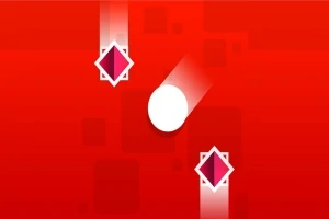 Fondo rojo con un círculo blanco brillante en el centro y dos diamantes rosados con sombras verticales