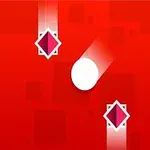 Fondo rojo con un círculo blanco brillante en el centro y dos diamantes rosados con sombras verticales