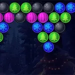 Burbujas de colores dispuestas en filas sobre un fondo oscuro de bosque